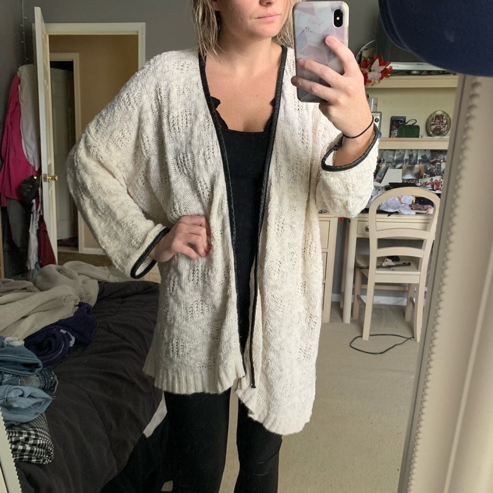 Oversized Sweater with Leather Trim